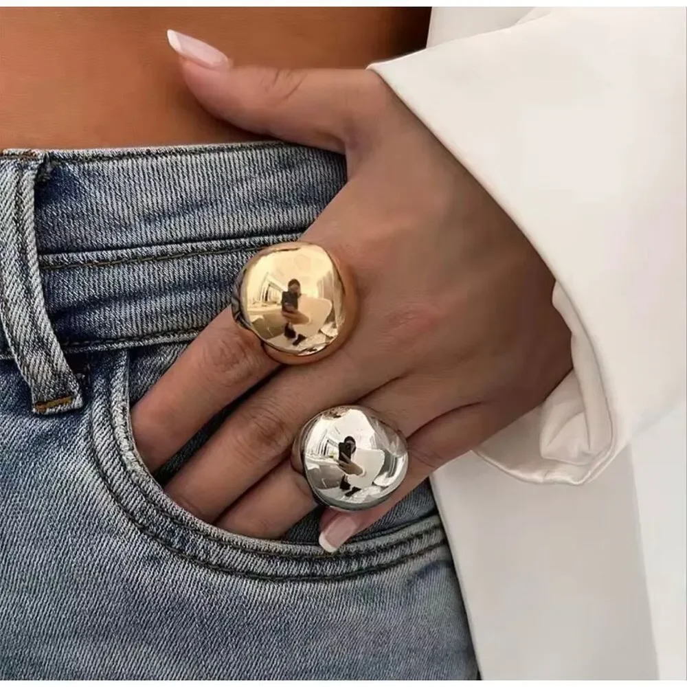 Zara Silver Tone Dome Statement Ring Adjustable Mirror Finish Bold Modern NWOT